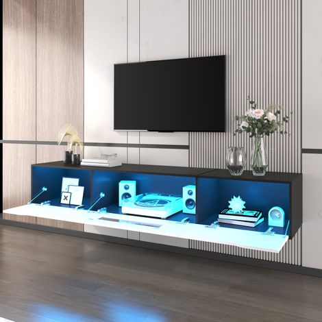 TV-Schrank 180 x 35 x 30 cm mit RGB-LED-Beleuchtung,USB-Anschluss und Hochglanz - Spiegeleffekt – Schwarz und Weiß (1/5)