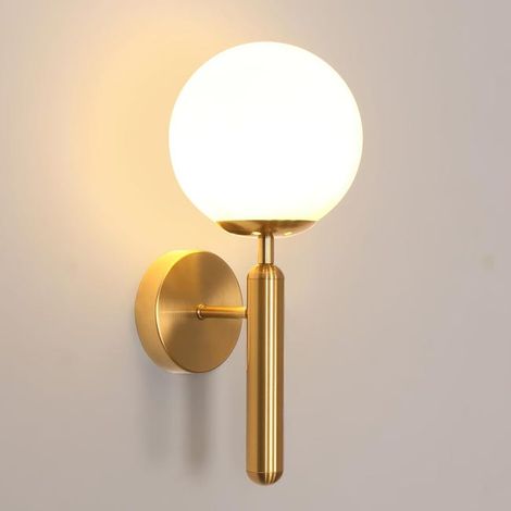 Applique murale d'intérieur moderne à LED, douille E27 dorée, abat-jour en verre (1/5)