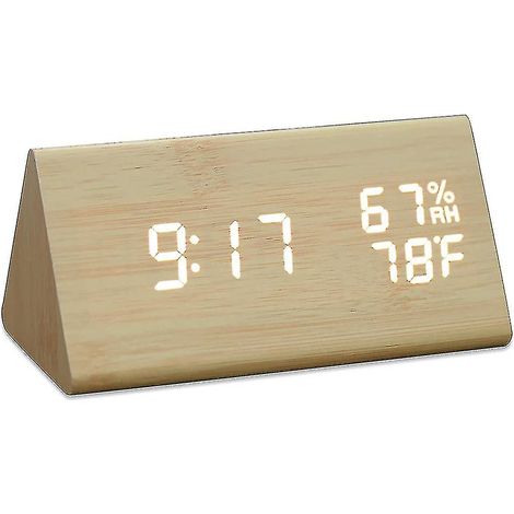 Réveil de bureau en bois, réveil numérique LED avec date (1/5)