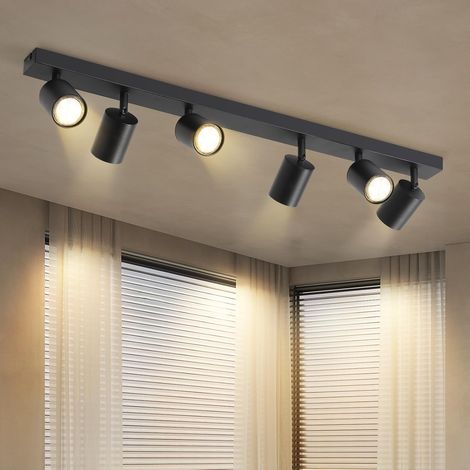 Plafonnier LED 6 Spots Orientables - Projecteur Pivotant à 350° Noir Plafonnier Spot GU10 Lampe de Couloir Spot d'intérieur Pour Salon Cuisine Chambre Sans ampoule (1/5)