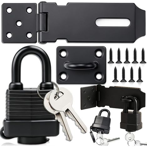 2 Pièces Loquet Avec Cadenas Et Vis, Fermeture Porte, Loquet de Sécurité à Moraillon, Loquet pour Porte Verrou de Fermoir Moraillon, pour jardin, Chambre à Coucher, Armoire (Noir) (1/5)