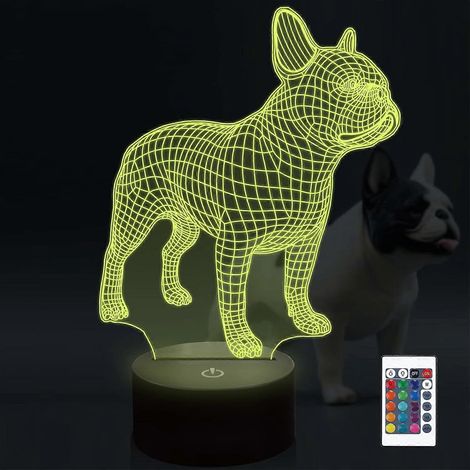 3D-Nachtlicht in Form einer französischen Bulldogge, optische Täuschungslampe mit 16 wechselnden Farben und Fernbedienung – Geschenkidee zum Geburtstag, zu Weihnachten oder zum Valentinstag für kleine (1/5)