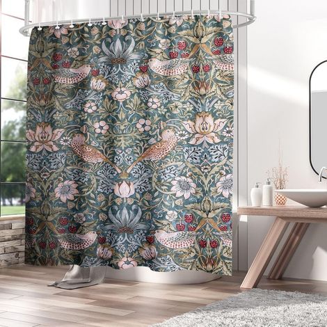 William Morris Rideaux de Douche, Design Original Rétro Rideau de Douche, Tissu à Séchage Rapide Rideau de Douche, Rideau de Cuisine, Salon, Chambre, Rideau de Salle de Bain Décoratif Avec (1/4)