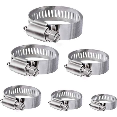 Tuyau Clips, 36 pièces réglable 6–51 mm Gamme en acier inoxydable Colliers de serrage Assortiment de 8 tailles pour famille Tuyau d'eau, réservoir de gaz, tube d'automobiles, etc.