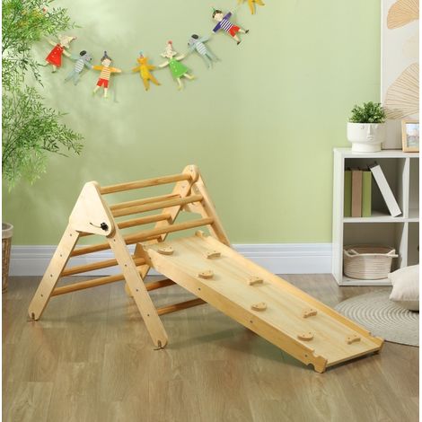Kletterdreieck aus Holz mit umkehrbarer Rampe, 147 x 64,5 x 63 cm, natur OKMYHOME (1/5)