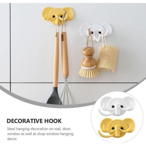 Crochet mural - Éléphant - 2 Pcs - ABS - Blanc + Jaune - 11 x 6 x 2 cm (1/4)