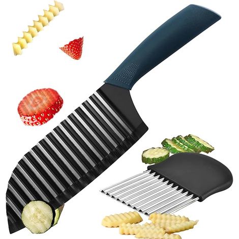 Couteau Ondulé à Frites, Couteau Frites Ondulees INOX Trancheuse à Frites, Coupe Legume Ondulé, Couteau Ondulé pour Légumes, Frites, Fruits – pour Les Beaux Motifs de Coupe (1/5)