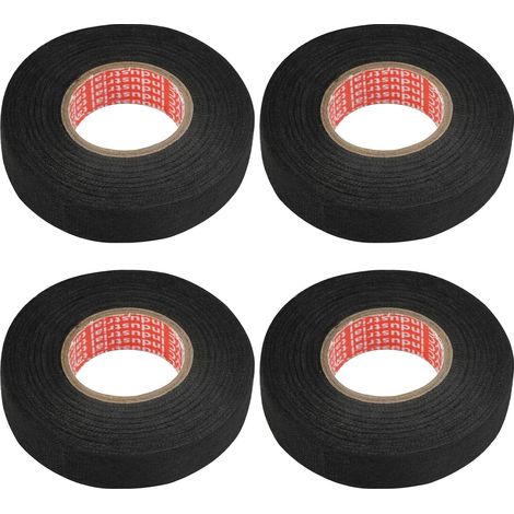 4 Pièces Rubans de Câblage, Ruban Adhésif Isolant Noir, 19mm20m Scotch Noir Resistant, Ruban Adhésif Automobile en Tissu, Auto-adhésif Ruban de Harnais de Câblage, pour Faisceaux de Câbles, Moto (1/5)