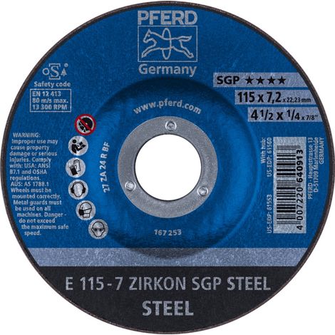 PFERD TOOLS Schruppscheibe E 115x7,2x22,23 mm ZIRKON Speziallinie SGP STEEL für Stahl 10 Stk (1/5)