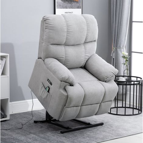Fauteuil releveur 83x95x105 cm gris en polyester avec inclinaison 160°, port USB et poche latérale (1/5)