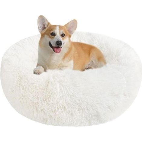 Panier Chien et Chat Moelleux Rond - Coussin Chat et Chien Anti Stress Apaisant en Peluche, Donut Lit Confortable Lavable pour Chat Chien Petit Moyen Taille (Beige,60cm) (1/5)