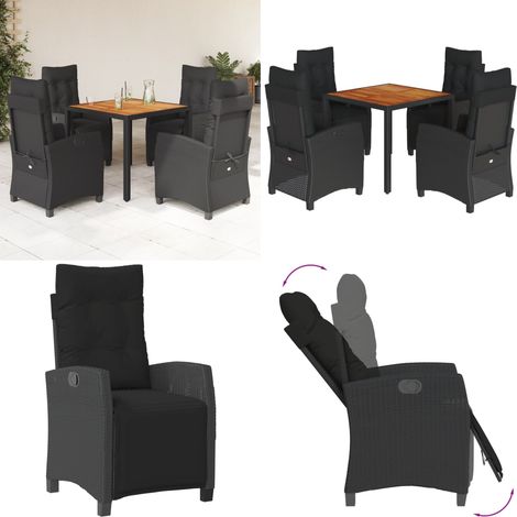 5-tlg. Garten-Essgruppe mit Kissen Schwarz Poly Rattan - Gartentisch - Gartenstuhl (1/5)