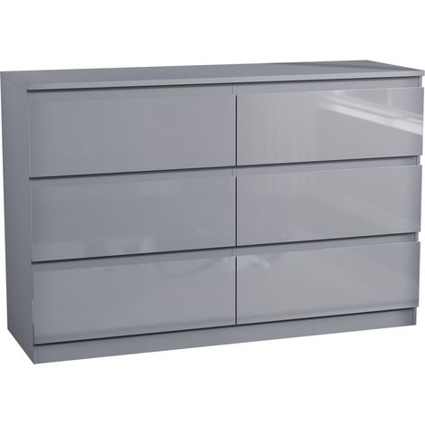 Glinton 6 Drawer Chest of Drawers High Gloss Bedroom Storage Furniture, 100% FSC, Grey