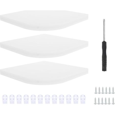 Étagere de Coin d'angle Murale Blanche en Composite Bois-Plastique, Lot de 3 Pièces, Étagères Murales Flottantes Simples et Élégantes pour Rangement la Maison (1/5)