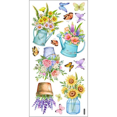 Autocollant Fenêtre - Plante Fleur Papillon En Pot - PVC 60 x 30 cm - Décoration Vitre Salon Chambre (1/5)