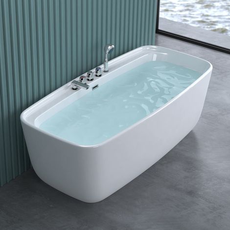 Sogood® Baignoire Îlot Rectangulaire 170cm Blanc Vicenza612MA Acrylique avec Bonde et Robinetterie 170x80x58 cm (1/5)