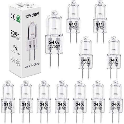 12 Ampoule G4, Halogène 20W 12V, Lumière Chaude 2800K, Dimmable, Pour Hotte, Four, Plafonnier (1/5)