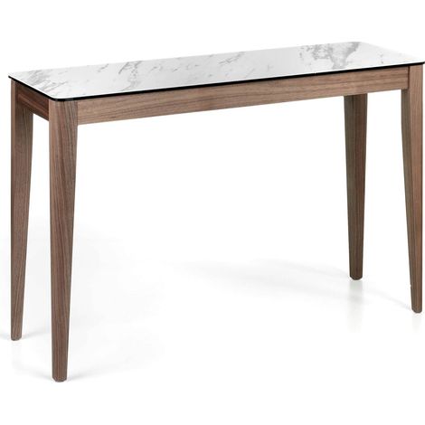 Console coiffeuse bois plateau en marbre céramique - Noyer, blanc, gris (1/4)
