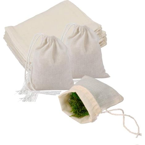BEBUSINGOTO Lot de 50 petits sacs réutilisables en mousseline de coton avec cordon de serrage, pour café, thé, herbes, épices, savon 12 x 8 cm (1/4)