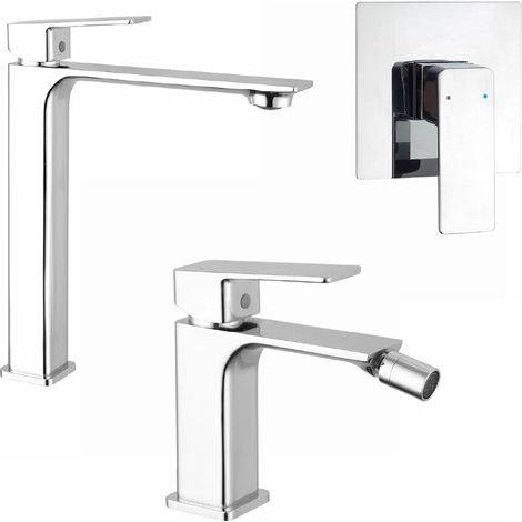 Ensemble mitigeurs lavabo haut bidet sans vidage et douche encastrée mitigeur chromé Ingrid (1/4)