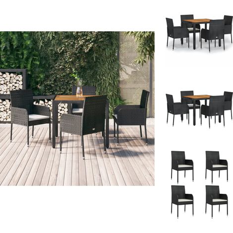 Gartenmöbel-Sets - Living 5-tlg. Garten-Essgruppe mit Kissen Schwarz Poly Rattan (1/5)