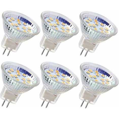 Lot de 6 ampoules LED MR11 GU4 3W 18 LED blanc chaud, équivalent 20W, non dimmables, 12V AC/DC, compatibles avec les ampoules halogènes pour éclairage extérieur sur rail. (1/4)