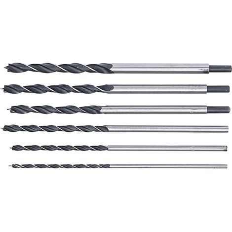 Bgs Technic – Lot de 6 mèches à bois extra longues 300 mm – Queues réduites 10 mm – Diamètres de 6 à 14 mm – Avec pointes de centrage