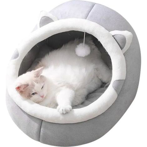 Panier pour chat avec coussin amovible et lavable, niche-tente, lit douillet, grotte pliable - Gris - Taille : M (1/5)
