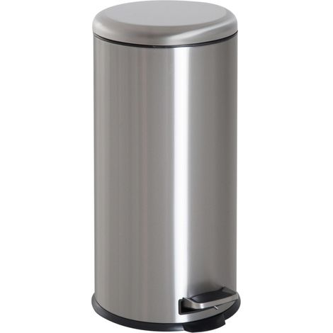 Pattumiera a pedale in acciaio inox 30 L con cestino interno e coperchio a ribalta argento (1/5)