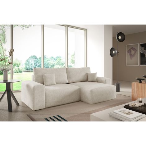 Ecksofa Schlafsofa Sofa ARONA XS in Stoff Centaur Creme Ottomane Rechts