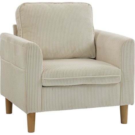 Fauteuil Jareth Style Scandinave Velours Côtelé Beige Confort Compact 120kg