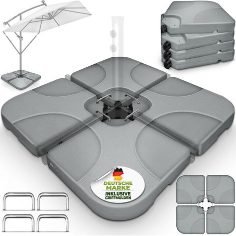 tillvex® Sonnenschirmständer Grau 60 Liter / 80 kg – 4-teilig für Ampelschirm inkl. Metallverbinder  Schirmgewicht befüllbar mit Wasser oder Sand  Schirmständer Ampelschirmständer wetterfest (1/5)