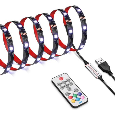 Bande LED 2,5 m 75 LED Strip 5050 RGB Guirlande lumineuse LED avec télécommande, 18 couleurs, 21 modes, éclairage TV pour écran TV, maison, Noël, fête, etc. (1/5)