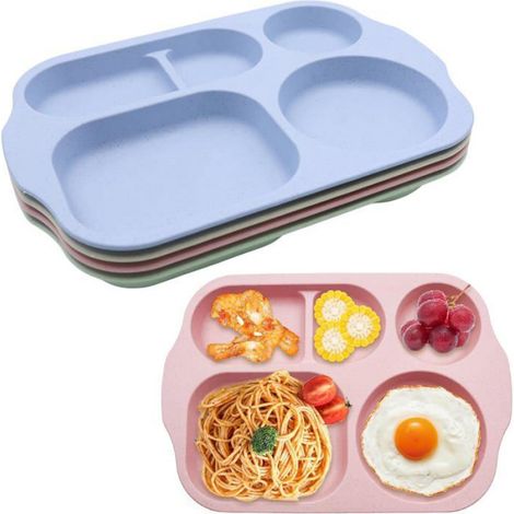Assiette Compartiment - 5 Sections - PP Sans BPA - Micro-Ondes Congélateur Four - 2 cm Profondeur - 4 Pièces (1/5)