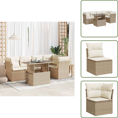 Tavolo da giardino - vidaXL Set Divano da Giardino 6 pz con Cuscini Beige in Polyrattan - Rattan PE