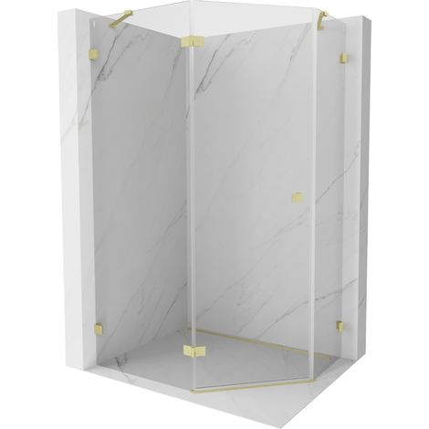 Mexen Lunar cabine de douche pentagonale pivotante gauche 100 x 80 cm, transparent, or brossé - 831-100L-080P-55-00-L (1/5)