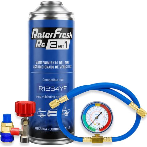 Pack Gas Refrigerante Ralerfresh RC R1234YF 3en1 500ml con Manómetro RF32, llave y conector