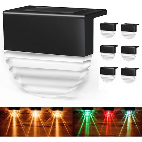 Lampes solaires de terrasse, lampes solaires d'escalier, lampes solaires LED étanches pour clôture extérieure (lot de 6) (1/5)