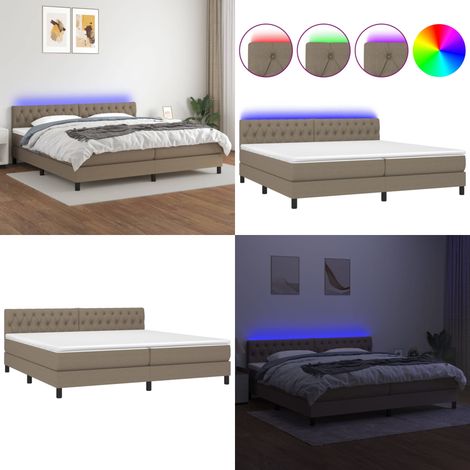 Sommier à lattes de lit et matelas et LED Taupe 200x200cm Tissu - Sommier Tapissier - Lit Avec Led - Matelas À Ressorts Ensachés - Têted Lit Ajustable - Éclairage LED - Home & Living (1/5)