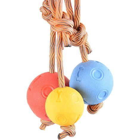 Ensemble de 3 balles pour chien avec corde et balle en caoutchouc solide