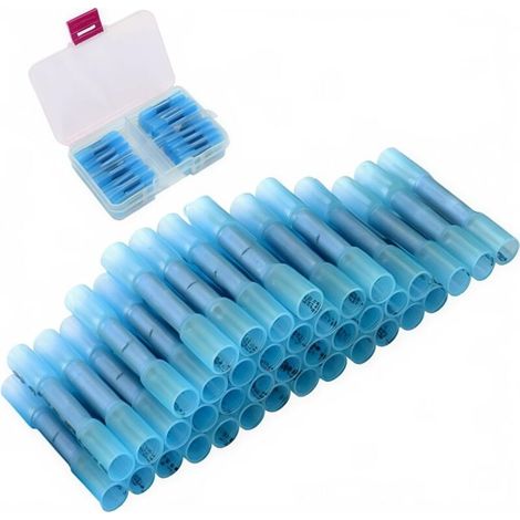 Schrumpfverbinder, Crimp-Anschlussset, Schrumpfverbinder-Anschlüsse, wasserdichte Drahtverbinder, Crimpverbinder, 40 lötfreie Anschlüsse für 16-14 AWG Draht (blau)