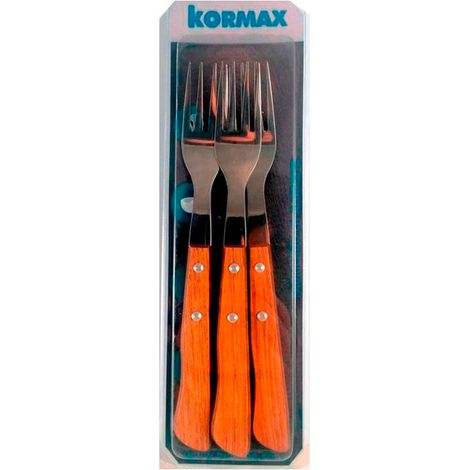 KORMAX tenedores chuletero hpl roble , Tenedores chuletero hpl roble Pack de 3 tenedores chuleteros Mango madera roble Tenedores chuleteros con hoja acero inxidable con