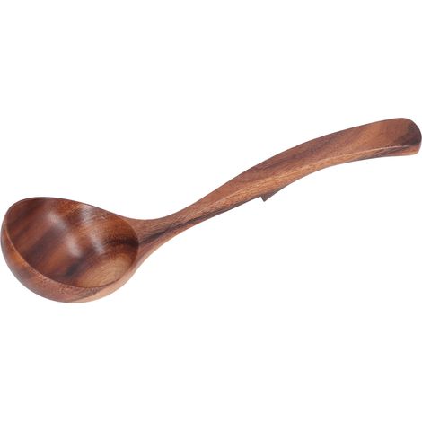 Cuillère à soupe à long manche en bois d'acacia, cuillère de service pour la cuisine et la salle à manger, texture naturelle, taille M (1/5)