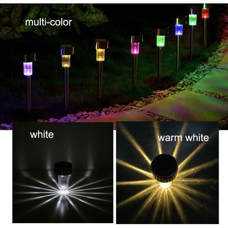 Lampe de jardin LED solaire avec poignée en acier inoxydable pour allées, jardins, cours et terrasses (1 pièce, blanche) (1/5)