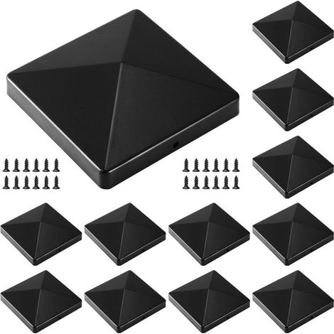 Lot de 12 capuchons de poteau - 105,5 mm x 105,5 mm - Noir - Avec 24 vis - Pour poteaux en bois et poteaux de terrasse (1/5)