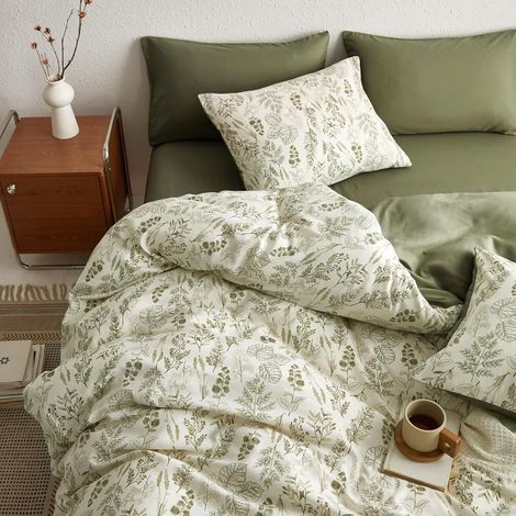 Housse de Couette 220x240 Adulte Fleurs Feuilles Vert Olive Vert (1/5)