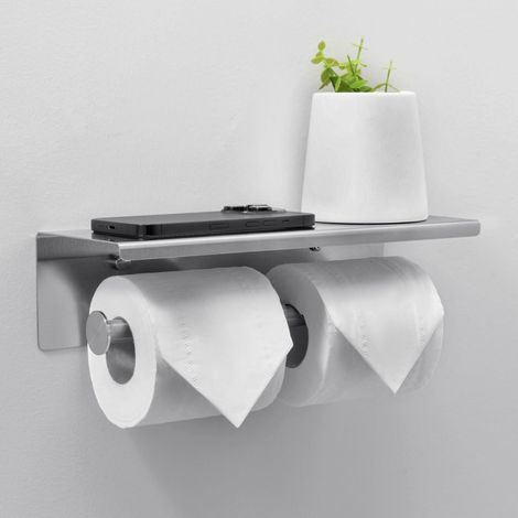 Porte-papier Toilette Mural - Inox - Double Rouleau - Étagère de rangement - Accessoires de salle de bain