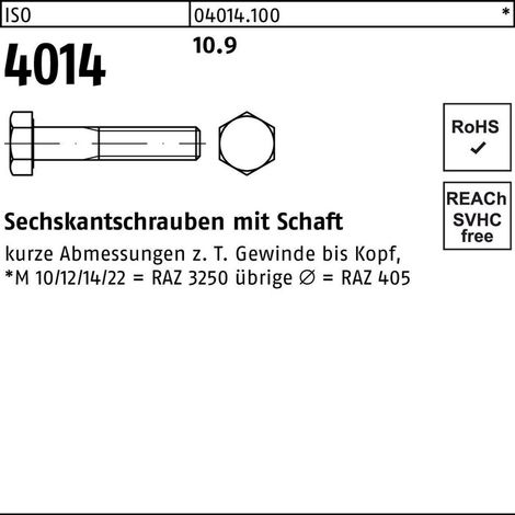 ISO 4014 Sechskant-Schaftschraube M45x240 Stahl 10.9 blank (1/2)