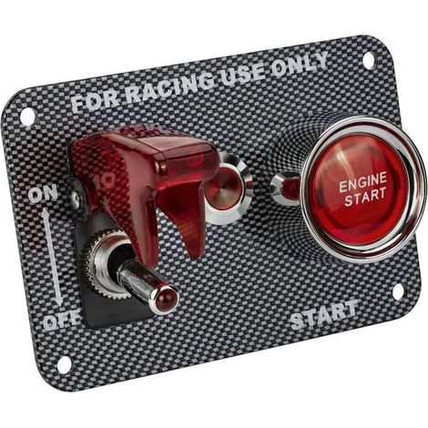Lntyq commutateur de voiture de course 12V 20A Interrupteur à bascule et 50 A Interrupteur d'allumage Panneau Panneau en fibre de carbone indicateur rouge avec fils, Vis (1/4)