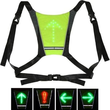 Gilet réfléchissant pour vélo (noir) avec sac à dos lumineux LED sans fil et clignotant de sécurité pour la conduite de nuit. (1/4)